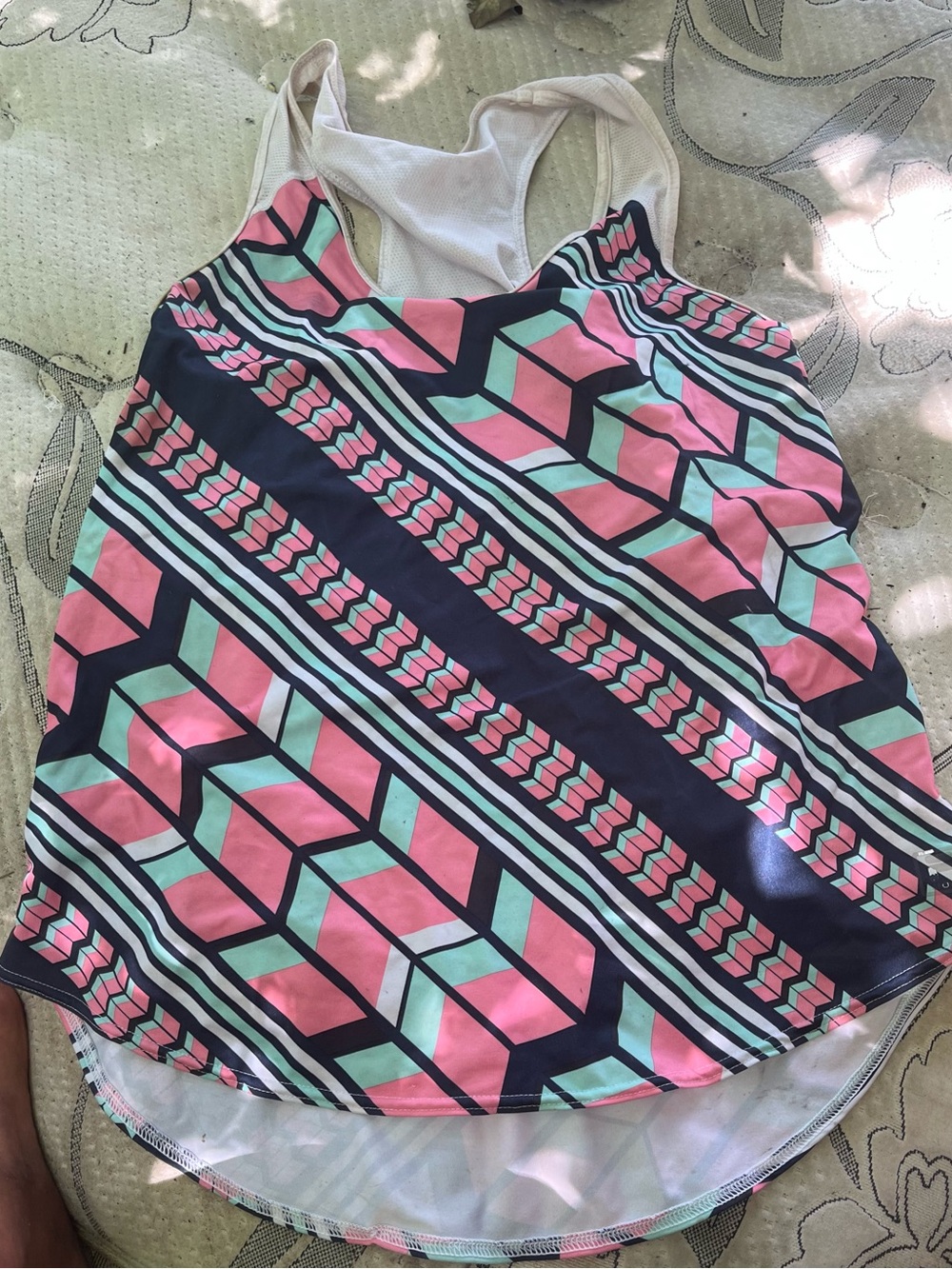 Sleeveless Geo Print Tank Top - Pink & Mint